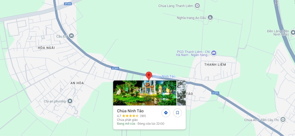 Chùa Ninh Tảo tọa lạc ở giữa cánh đồng thuộc thị trấn Tân Thanh